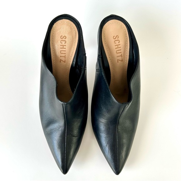 SCHUTZ Point Toe Leather Mules Stiletto High Heels Black Leather Size 7.5 - Picture 7 of 9
